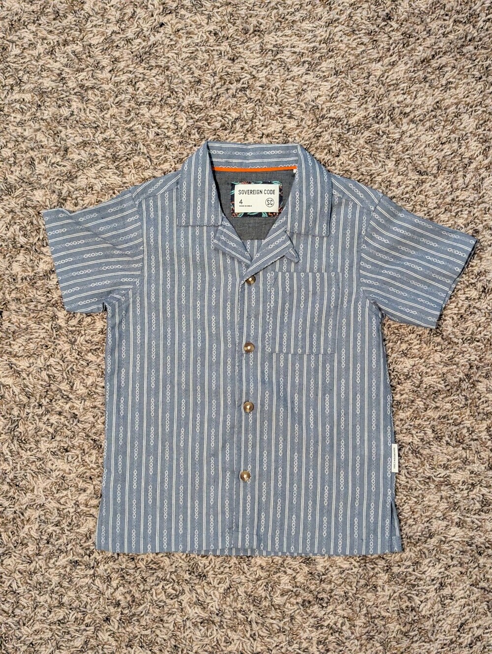 Sovereign Code Slate Blue Short-Sleeve Camp Shirt Boy's Size 4